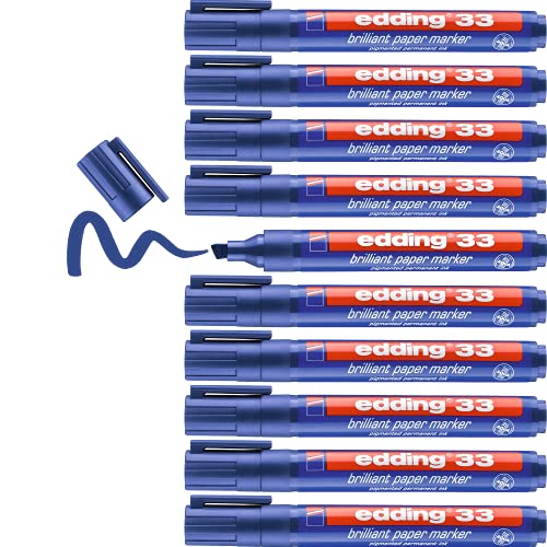 edding 33 Brillant-Papiermarker - blau - 10 Permanent Marker wasserfest - Keilspitze 1-5 mm - leuchtende Farben - lichtbeständige Markierung auf Papier, Karton, Kunststoff, Metall oder Glas edding 33 Brillant-Papiermarker - blau - 10 Permanent Marker wasserfest - Keilspitze 1-5 mm - leuchtende Farben - lichtbeständige Markierung auf Papier, Karton, Kunststoff, Metall oder Glas von edding