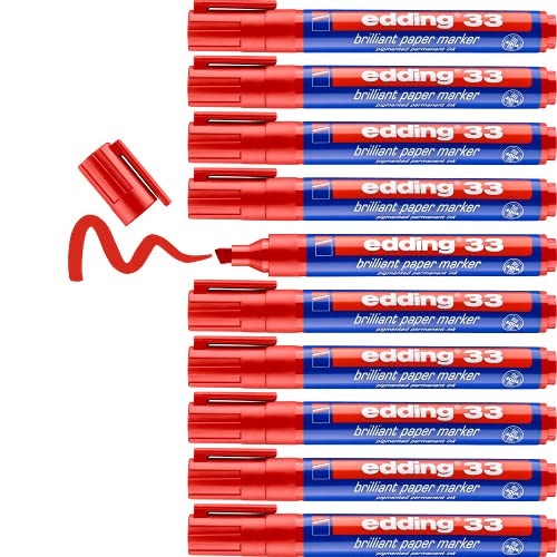 edding 33 Brillant-Papiermarker - rot - 10 Permanent Marker wasserfest - Keilspitze 1-5 mm - leuchtende Farben - lichtbeständige Markierung auf Papier, Karton, Kunststoff, Metall oder Glas edding 33 Brillant-Papiermarker - rot - 10 Permanent Marker wasserfest - Keilspitze 1-5 mm - leuchtende Farben - lichtbeständige Markierung auf Papier, Karton, Kunststoff, Metall oder Glas von edding