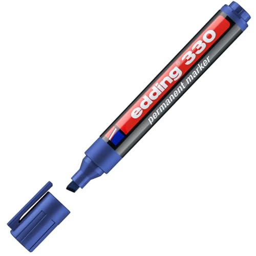 edding 330 Permanentmarker - blau - 1 Stift - Keil-Spitze 1-5 mm - wasserfest, schnell-trocknend - wischfest - für Karton, Kunststoff, Glas, Holz, Metall, Glas von edding