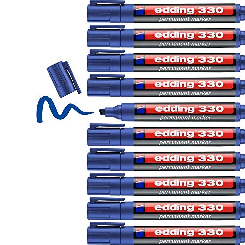 edding 330 Permanentmarker - blau - 10 Stifte - Keil-Spitze 1-5 mm - wasserfest, schnell-trocknend - wischfest - für Karton, Kunststoff, Glas, Holz, Metall, Glas edding 330 Permanentmarker - blau - 10 Stifte - Keil-Spitze 1-5 mm - wasserfest, schnell-trocknend - wischfest - für Karton, Kunststoff, Glas, Holz, Metall, Glas von edding