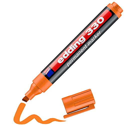 edding 330 Permanentmarker - orange - 1 Stift - Keil-Spitze 1-5 mm - wasserfest, schnell-trocknend - wischfest - für Karton, Kunststoff, Glas, Holz, Metall, Glas von edding