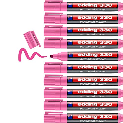 edding 330 Permanentmarker - pink - 10 Stifte - Keil-Spitze 1-5 mm - wasserfest, schnell-trocknend - wischfest - für Karton, Kunststoff, Glas, Holz, Metall, Glas von edding