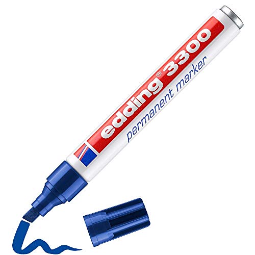 edding 3300 Permanentmarker - blau - 1 Stift - Keil-Spitze 1-5 mm - schnell trocknender Permanent Marker - wasserfest, wischfest - für Karton, Kunststoff, Holz, Metall - Universalmarker von edding