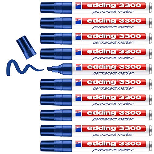 edding 3300 Permanentmarker - blau - 10 Stifte - Keil-Spitze 1-5 mm - schnell trocknender Permanent Marker - wasserfest, wischfest - für Karton, Kunststoff, Holz, Metall - Universalmarker edding 3300 Permanentmarker - blau - 10 Stifte - Keil-Spitze 1-5 mm - schnell trocknender Permanent Marker - wasserfest, wischfest - für Karton, Kunststoff, Holz, Metall - Universalmarker von edding