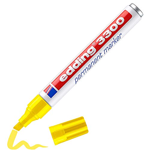 edding 3300 Permanentmarker - gelb - 1 Stift - Keil-Spitze 1-5 mm - schnell trocknender Permanent Marker - wasserfest, wischfest - für Karton, Kunststoff, Holz, Metall - Universalmarker von edding