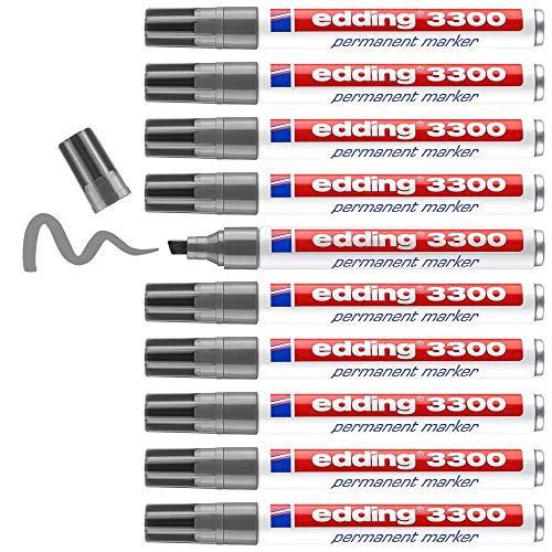 edding 3300 permanent marker - grey - box of 10 - chisel tip 1-5 mm - quick-drying permanent markers - waterproof, smudge-proof - for cardboard, plastic, wood, metal, fabric - marker pens von OFITURIA