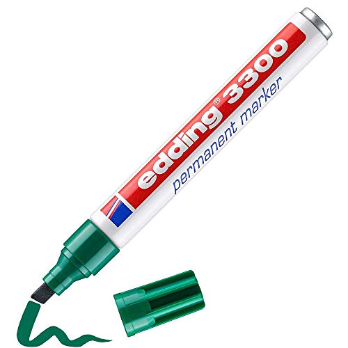 edding 3300 permanent marker - green - 1 marker pen - chisel nib 1-5 mm - quick-drying permanent marker - waterproof, smudge-proof - for cardboard, plastic, wood, metal, fabric - marker pens von edding