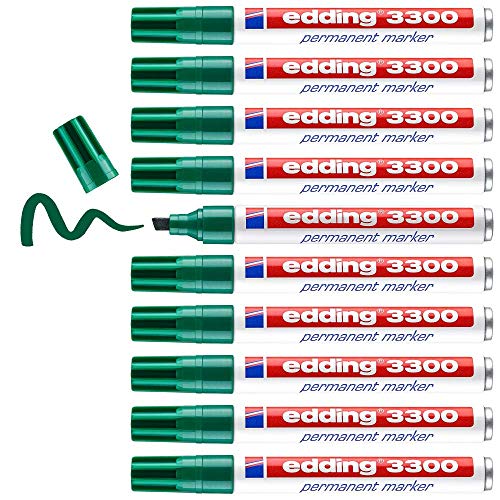 edding 3300 Permanentmarker - grün - 10 Stifte - Keil-Spitze 1-5 mm - schnell trocknender Permanent Marker - wasserfest, wischfest - für Karton, Kunststoff, Holz, Metall - Universalmarker edding 3300 Permanentmarker - grün - 10 Stifte - Keil-Spitze 1-5 mm - schnell trocknender Permanent Marker - wasserfest, wischfest - für Karton, Kunststoff, Holz, Metall - Universalmarker von edding