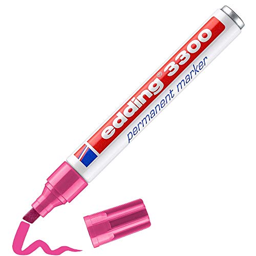 edding 3300 Permanentmarker - pink - 1 Stift - Keil-Spitze 1-5 mm - schnell trocknender Permanent Marker - wasserfest, wischfest - für Karton, Kunststoff, Holz, Metall - Universalmarker von edding