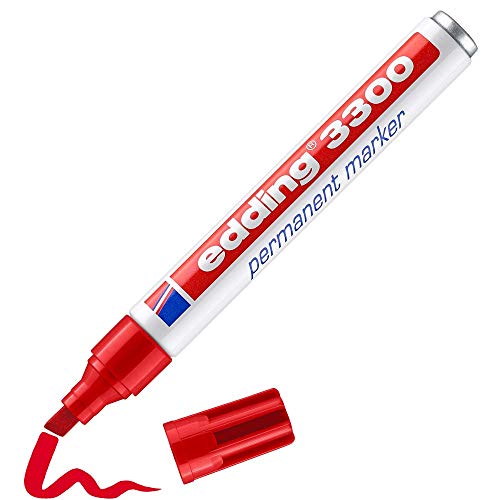 edding 3300 Permanentmarker - rot - 1 Stift - Keil-Spitze 1-5 mm - schnell trocknender Permanent Marker - wasserfest, wischfest - für Karton, Kunststoff, Holz, Metall - Universalmarker von edding