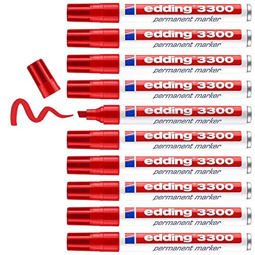 edding 3300 Permanentmarker - rot - 10 Stifte - Keil-Spitze 1-5 mm - schnell trocknender Permanent Marker - wasserfest, wischfest - für Karton, Kunststoff, Holz, Metall - Universalmarker edding 3300 Permanentmarker - rot - 10 Stifte - Keil-Spitze 1-5 mm - schnell trocknender Permanent Marker - wasserfest, wischfest - für Karton, Kunststoff, Holz, Metall - Universalmarker von edding
