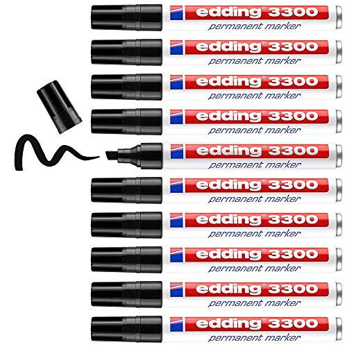 edding 3300 Permanentmarker - schwarz - 10 Stifte - Keil-Spitze 1-5 mm - schnell trocknender Permanent Marker - wasserfest, wischfest - für Karton, Kunststoff, Holz, Metall - Universalmarker edding 3300 Permanentmarker - schwarz - 10 Stifte - Keil-Spitze 1-5 mm - schnell trocknender Permanent Marker - wasserfest, wischfest - für Karton, Kunststoff, Holz, Metall - Universalmarker von edding