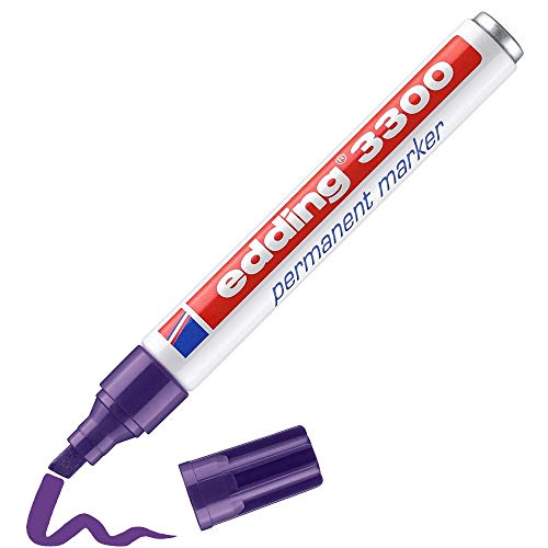 edding 3300 permanent marker - violet - 1 pen - chisel nib 1-5 mm - quick-drying permanent markers - waterproof, smudge-proof - for cardboard, plastic, wood, metal, fabric - marker pens von edding