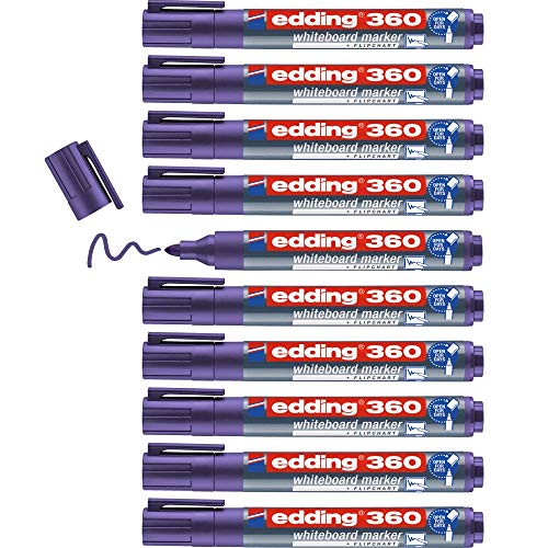 edding 360 Whiteboard-Marker, violett, 10 Whiteboard-Stifte, runde Spitze, 1,5-3 mm, Whiteboard-Stift, trocken abwischbar, für Whiteboards, Flipcharts, Pinnwände, Magnet- und Memotafeln von edding