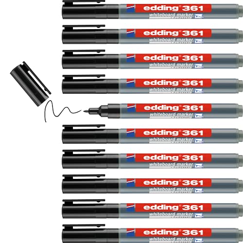 edding 361 Whiteboardmarker - schwarz - 10 Whiteboard Stifte - Rundspitze 1 mm - Boardmarker abwischbar - für Whiteboard, Flipchart, Magnettafel, Pinnwand, Memoboard - Sketchnotes - nachfüllbar von edding