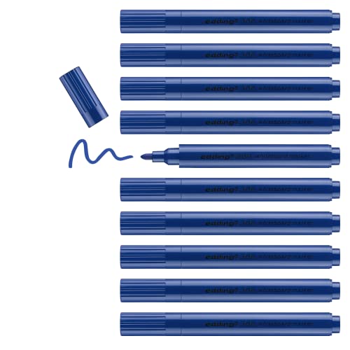 edding 366 Whiteboard Marker - Blau - 10 Schlanke Whiteboardstifte - Rundspitze 1 mm - Trocken Abwischbar - für Whiteboards, Glas, Magnet- und Memoboards von edding