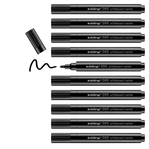 edding 366 whiteboard marker - Schwarz - 10 schlanke Whiteboardstifte - Rundspitze 1 mm - trocken Abwischbar - für Whiteboards, Glas-, Magnet- und Memotafeln von edding