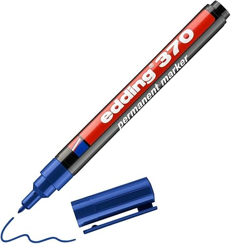 edding 370 Permanentmarker - 1 Stift - feine Rundspitze 1 mm - wasserfest, schnell-trocknend - Multimarker, Universalstift - für Karton, Kunststoff, Holz, Metall, Glas, Stein, Leinwand (Blau) von edding