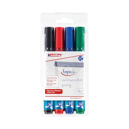 edding 380 Flipchart-Marker - 4er-Set - schwarz, rot, blau, grün - Rundspitze 1,5-3 mm - Stift zum Schreiben, Zeichnen und Markieren auf Flipcharts -Tinte schlägt nicht durch Papier-trocknet nicht aus edding 380 Flipchart-Marker - 4er-Set - schwarz, rot, blau, grün - Rundspitze 1,5-3 mm - Stift zum Schreiben, Zeichnen und Markieren auf Flipcharts -Tinte schlägt nicht durch Papier-trocknet nicht aus von edding