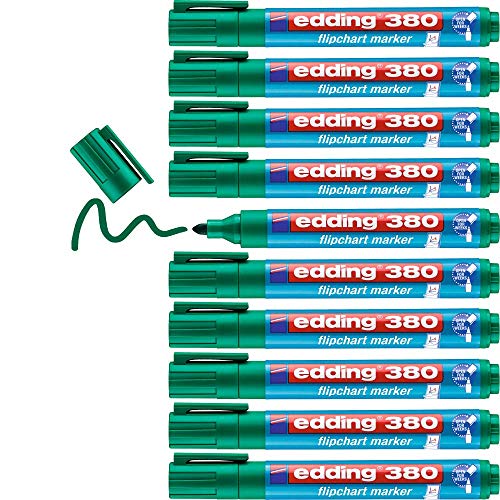 edding 380 Flipchart-Marker - grün - 10 Stifte - Rundspitze 1,5-3 mm - Stift zum Schreiben, Zeichnen und Markieren auf Flipcharts - Tinte schlägt nicht durch Papier - trocknet nicht aus - farbintensiv edding 380 Flipchart-Marker - grün - 10 Stifte - Rundspitze 1,5-3 mm - Stift zum Schreiben, Zeichnen und Markieren auf Flipcharts - Tinte schlägt nicht durch Papier - trocknet nicht aus - farbintensiv von edding