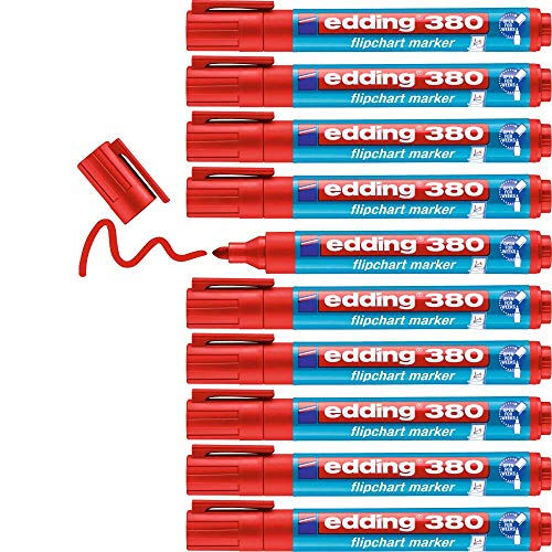 edding 380 Flipchart-Marker - rot - 10 Stifte - Rundspitze 1,5-3 mm - Stift zum Schreiben, Zeichnen und Markieren auf Flipcharts - Tinte schlägt nicht durch Papier - trocknet nicht aus - farbintensiv von edding