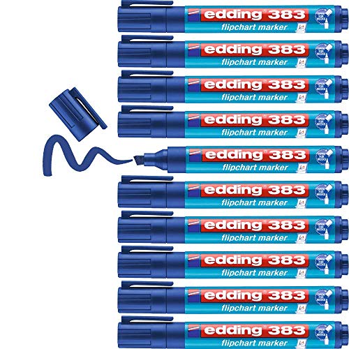 edding 383 Flipchart-Marker - blau - 10 Stifte - Keilspitze 1-5 mm - Stift zum Schreiben, Zeichnen und Markieren auf Flipcharts - Tinte schlägt nicht durch Papier - trocknet nicht aus - farbintensiv von edding
