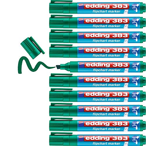 edding 383 Flipchart-Marker - grün - 10 Stifte - Keilspitze 1-5 mm - Stift zum Schreiben, Zeichnen und Markieren auf Flipcharts - Tinte schlägt nicht durch Papier - trocknet nicht aus - farbintensiv von edding