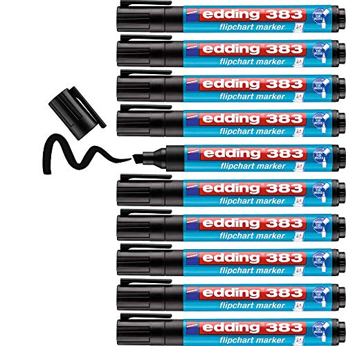 edding 383 Flipchart-Marker - schwarz - 10 Stifte - Keilspitze 1-5 mm - Stift zum Schreiben, Zeichnen und Markieren auf Flipcharts - Tinte schlägt nicht durch Papier - trocknet nicht aus -farbintensiv von edding