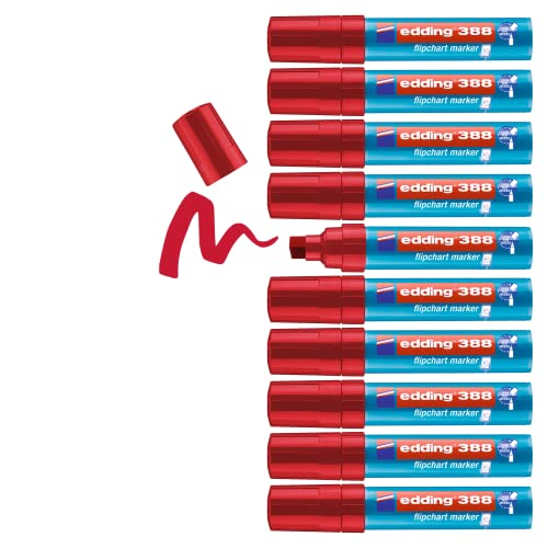 edding 388 Flipchart-Marker - rot - 10 Stifte - Keilspitze 4-12 mm - Stift zum Schreiben, Zeichnen und Markieren auf Flipcharts - Tinte schlägt nicht durch Papier - trocknet nicht aus - farbintensiv von edding