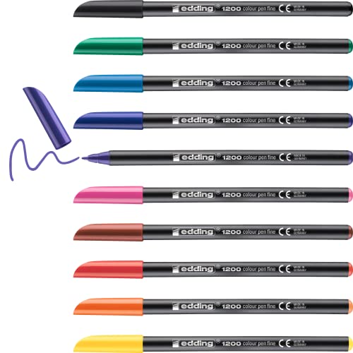 edding 1200 Fasermaler fein - schwarz rot blau grün gelb orange braun violett pink hellblau - Set mit 10 leuchtenden Farben - Rundspitze 1 mm - Filzstift zum Zeichnen und Schreiben - Schule, Mandala edding 1200 Fasermaler fein - schwarz rot blau grün gelb orange braun violett pink hellblau - Set mit 10 leuchtenden Farben - Rundspitze 1 mm - Filzstift zum Zeichnen und Schreiben - Schule, Mandala von edding