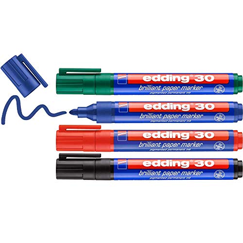 edding 30 Brillant-Papiermarker - bunte Farben - 4 Permanent Marker wasserfest - Rundspitze 1,5-3 mm - leuchtende Farben - lichtbeständige Markierung auf Papier, Karton, Kunststoff, Metall oder Glas edding 30 Brillant-Papiermarker - bunte Farben - 4 Permanent Marker wasserfest - Rundspitze 1,5-3 mm - leuchtende Farben - lichtbeständige Markierung auf Papier, Karton, Kunststoff, Metall oder Glas von edding