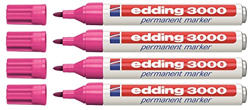 edding 4-3000-4 Permanentmarker, nachfüllbar, 1.5-3 mm (4er Pack, rosa) von edding