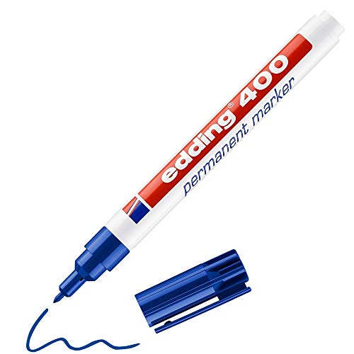 edding 400 Permanentmarker - blau - 1 Stift - feine Rundspitze 1 mm - wasserfest, schnell-trocknend - wischfest - für Karton, Kunststoff, Holz, Metall, Glas von edding