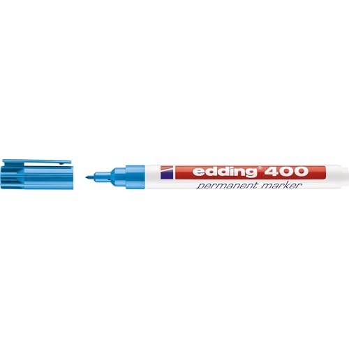 edding 400 Permanentmarker - hellblau - 1 Stift - feine Rundspitze 1 mm - wasserfest, schnell-trocknend - wischfest - für Karton, Kunststoff, Holz, Metall, Glas von edding