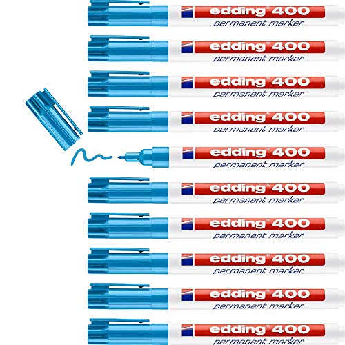 edding 400 Permanentmarker - hellblau - 10 Stifte - feine Rundspitze 1 mm - wasserfest, schnell-trocknend - wischfest - für Karton, Kunststoff, Holz, Metall, Glas von edding