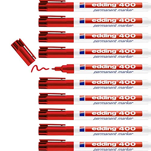edding 400 Permanentmarker - rot - 10 Stifte - feine Rundspitze 1 mm - wasserfest, schnell-trocknend - wischfest - für Karton, Kunststoff, Holz, Metall, Glas von edding