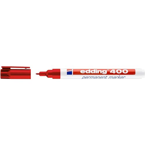 edding 400 Permanentmarker - rot - 10 Stifte - feine Rundspitze 1 mm - wasserfest, schnell-trocknend - wischfest - für Karton, Kunststoff, Holz, Metall, Glas von edding