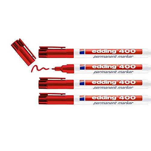edding 400 Permanentmarker - rot - 4 Stifte - feine Rundspitze 1 mm - wasserfest, schnell-trocknend - wischfest - für Karton, Kunststoff, Holz, Metall, Glas edding 400 Permanentmarker - rot - 4 Stifte - feine Rundspitze 1 mm - wasserfest, schnell-trocknend - wischfest - für Karton, Kunststoff, Holz, Metall, Glas von edding