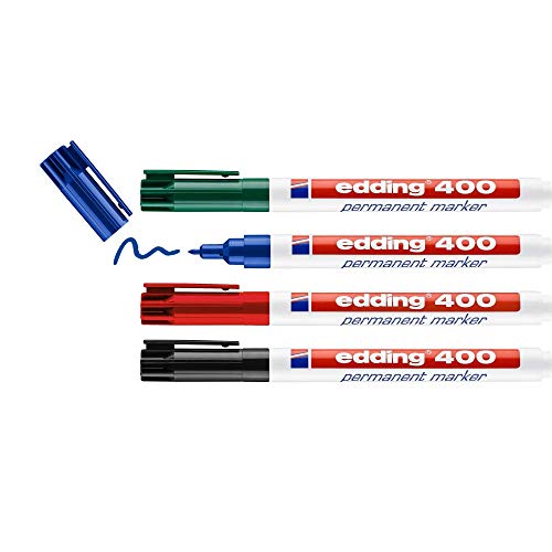 edding 400 Permanentmarker - schwarz, rot, blau, grün - 4 Stifte - feine Rundspitze 1 mm - wasserfest, schnell-trocknend - wischfest - für Karton, Kunststoff, Holz, Metall, Glas edding 400 Permanentmarker - schwarz, rot, blau, grün - 4 Stifte - feine Rundspitze 1 mm - wasserfest, schnell-trocknend - wischfest - für Karton, Kunststoff, Holz, Metall, Glas von edding