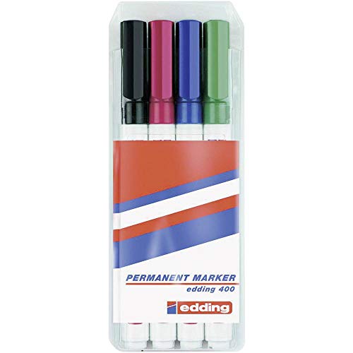 edding 400 Permanentmarker - schwarz, rot, blau, grün - 4 Stifte - feine Rundspitze 1 mm - wasserfest, schnell-trocknend - wischfest - für Karton, Kunststoff, Holz, Metall, Glas edding 400 Permanentmarker - schwarz, rot, blau, grün - 4 Stifte - feine Rundspitze 1 mm - wasserfest, schnell-trocknend - wischfest - für Karton, Kunststoff, Holz, Metall, Glas von edding