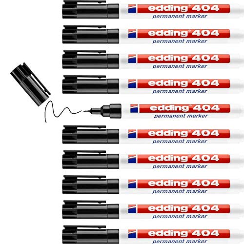 edding 404 Permanentmarker - schwarz - 10 Stifte - feine Rundspitze 0,75 mm - wasserfest, schnell-trocknend - wischfest - für Karton, Kunststoff, Holz, Metall, Glas von edding