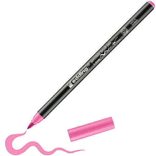 edding 4200 Porzellanpinselstift - pink - 1 Stift - Pinselspitze 1-4 mm - Filzstift zum Beschriften u. Dekorieren von Keramik, Porzellan - spülmaschinenfest, lichtechte Tinte, schnell trocknend von edding