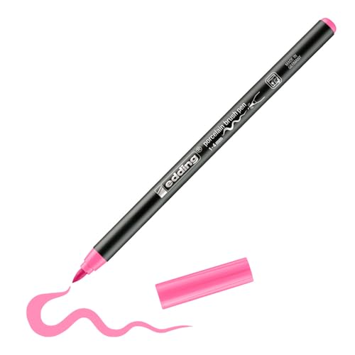 edding 4200 Porzellanpinselstift - pink - 1 Stift - Pinselspitze 1-4 mm - Filzstift zum Beschriften u. Dekorieren von Keramik, Porzellan - spülmaschinenfest, lichtechte Tinte, schnell trocknend von edding