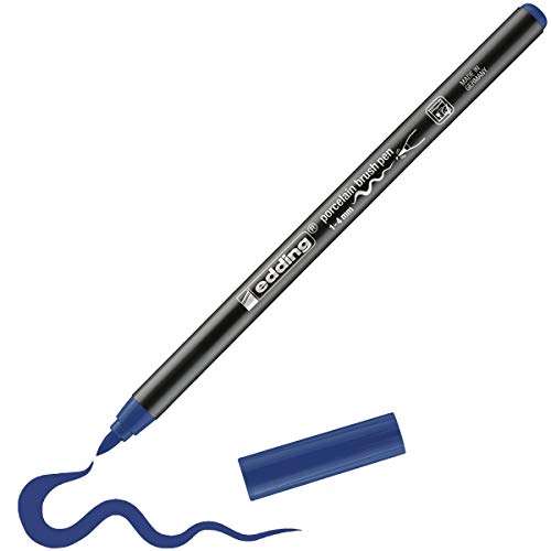edding 4200 Porzellanpinselstift - stahl-blau - 1 Stift - Pinselspitze 1-4 mm - Filzstift zum Beschriften u. Dekorieren von Keramik, Porzellan - spülmaschinenfest, lichtechte Tinte, schnell trocknend von edding