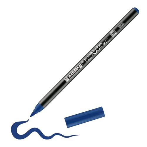 edding 4200 Porzellanpinselstift - stahl-blau - 1 Stift - Pinselspitze 1-4 mm - Filzstift zum Beschriften u. Dekorieren von Keramik, Porzellan - spülmaschinenfest, lichtechte Tinte, schnell trocknend von edding