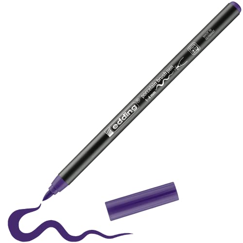 edding 4200 Porzellanpinselstift - violett - 1 Stift - Pinselspitze 1-4 mm - Filzstift zum Beschriften u. Dekorieren von Keramik, Porzellan - spülmaschinenfest, lichtechte Tinte, schnell trocknend von edding