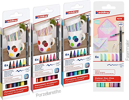 edding 4200 Porzellan-Pinselstiften (18er Komplett Set) + 6er Set Pastell Fasermaler Neue Edition von edding
