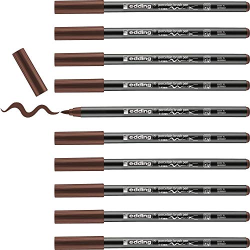 edding 4200 Porzellanpinselstift - braun - 10 Stifte - Pinselspitze 1-4 mm - Filzstift zum Beschriften u. Dekorieren von Keramik, Porzellan - spülmaschinenfest, lichtechte Tinte, schnell trocknend edding 4200 Porzellanpinselstift - braun - 10 Stifte - Pinselspitze 1-4 mm - Filzstift zum Beschriften u. Dekorieren von Keramik, Porzellan - spülmaschinenfest, lichtechte Tinte, schnell trocknend von edding
