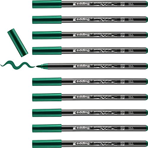 edding 4200 Porzellanpinselstift - grün - 10 Stifte - Pinselspitze 1-4 mm - Filzstift zum Beschriften u. Dekorieren von Keramik, Porzellan - spülmaschinenfest, lichtechte Tinte, schnell trocknend edding 4200 Porzellanpinselstift - grün - 10 Stifte - Pinselspitze 1-4 mm - Filzstift zum Beschriften u. Dekorieren von Keramik, Porzellan - spülmaschinenfest, lichtechte Tinte, schnell trocknend von edding