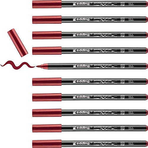 edding 4200 Porzellanpinselstift - karmesin - 10 Stifte - Pinselspitze 1-4 mm - Filzstift zum Beschriften u. Dekorieren von Keramik, Porzellan - spülmaschinenfest, lichtecht, schnell trocknend edding 4200 Porzellanpinselstift - karmesin - 10 Stifte - Pinselspitze 1-4 mm - Filzstift zum Beschriften u. Dekorieren von Keramik, Porzellan - spülmaschinenfest, lichtecht, schnell trocknend von edding
